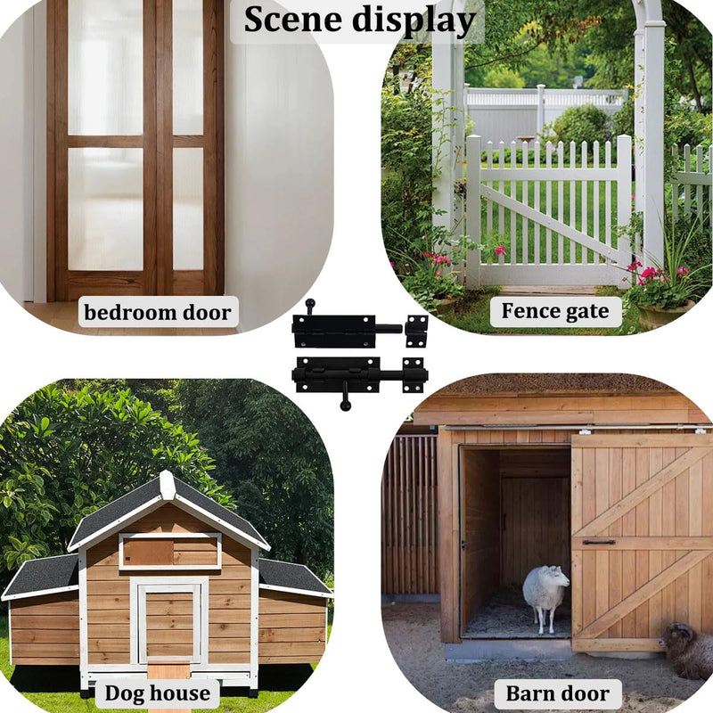 8inch Barrel Bolt Latch, Black Slide Bolt gate Latch,Stainless Steel Slide Bolt Heavy Duty shed Door Latch gate for Fence/Barn/Bedroom/Patio(2pack) 8 inches