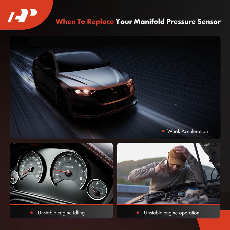A-Premium Manifold Pressure Sensor Compatible with Ford Bronco E-150 E-250 E-350 Econoline F-150 F-250 Mustang Ranger Taurus Lincoln Mark Town Car Mercury