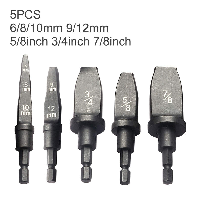 5pcs Swaging Tool Drill Bit Set, Metric Pipe Expander Air Conditioning Copper Pipe Expander - 6/8/10mm, 9/12mm, 5/8", 3/4", 7/8" Flaring Spin Set
