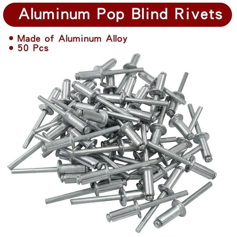 50 Pcs 1/4" x 3/4" Aluminum Blind Rivets Dome Head Pop Rivets for Installing Accessories, Silver 1/4" x 3/4"