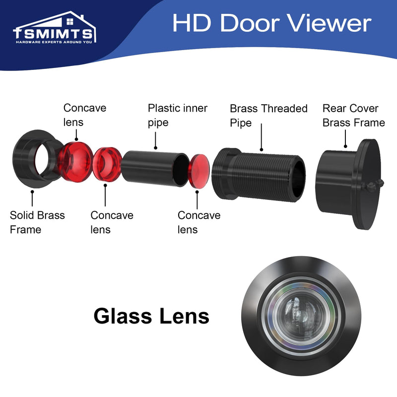 Door Viewer Peephole, Solid Brass 220 Degree HD Door Viewer, with 1-7/64″ (28mm) Drill Bit and Privacy Cover, Compatible with Door Thick from 1-21/32" to 2-1/8" Matte Black Finish