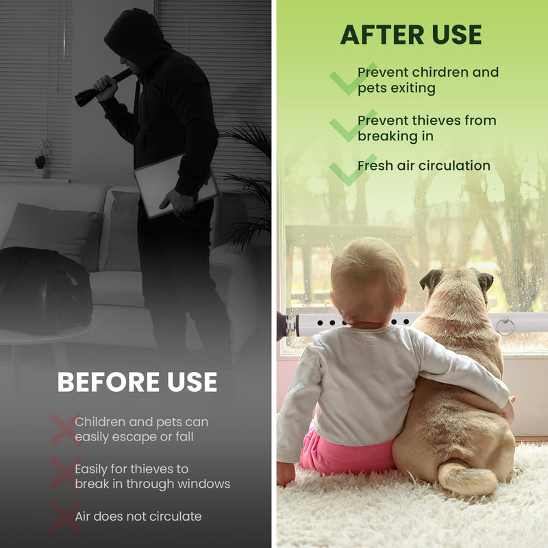 1 Pack Window Security Bars Adjustable,Sliding Window Lock Bar for Child Safety/Anti-Theft,11"-18" Portable Small Window safety lock with Rubber Base for Vertical and Horizontal Window-White White - 1 Pack