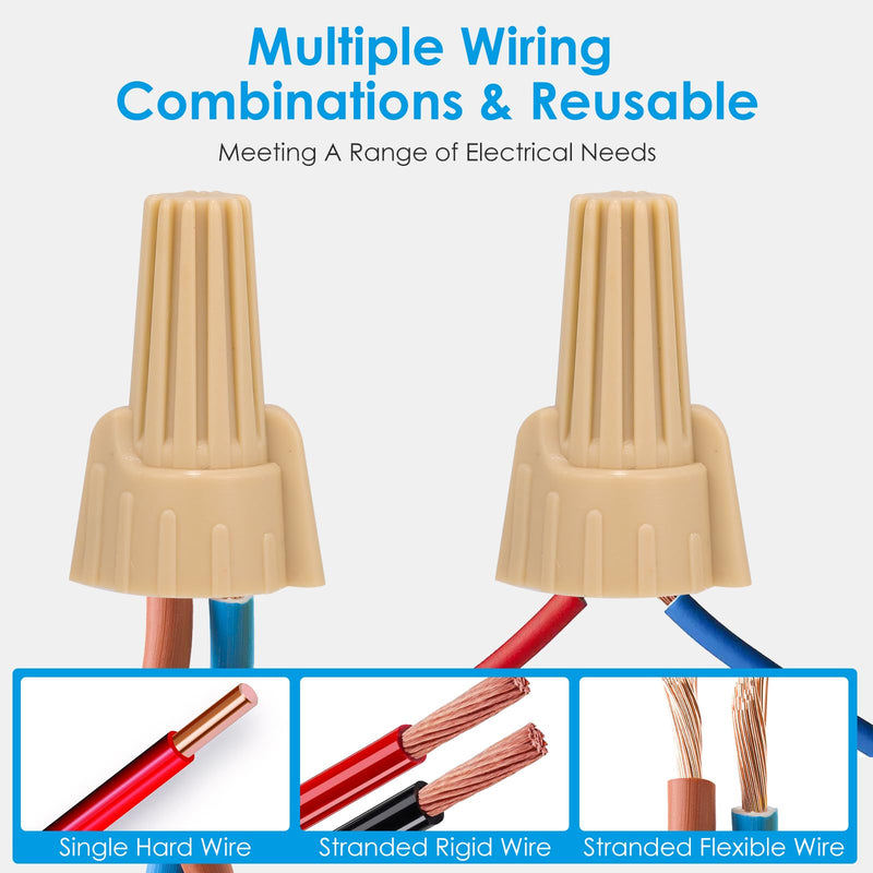 100 PCS Tan Winged Wire Nuts 12 Gauge for AWG 22-8, Easy Twist-on Screw on Ribbed Cap for Quick Connection, Insulated Insertion Electrical Wire Nuts with Metal Spring (100, P12 Tan) 100