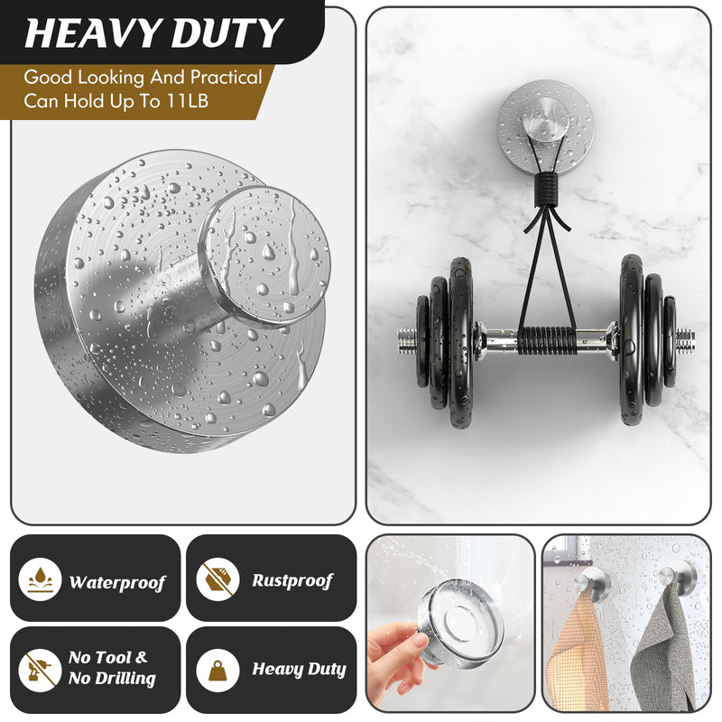Suction Cup Hooks for Shower,2Pcs Shower Hooks for Inside Shower,No Drill Towel Hooks for Bathroom Wall,Kitchen,Glass,Mirror,Tile to Hang Towels,Robes,Loofah-Silver ‎2pc Silver