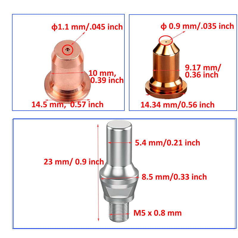 27pcs Plasma Cutter Torch Tip Consumables IPT-60 PT-60 IPT-40 PT40 0.9mm .035" /1.0mm .040" / 1.1mm .045" Electrode Shield Cap/Stand-off/Swirl Ring/O-Rings Plate Cutting/Grid Cutting/Gouging/Marking