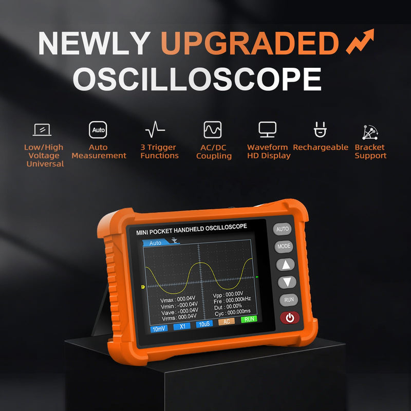 Digital Handheld Oscilloscope with Probe Kit, Portable Lab Automotive Oscilloscopes with 2.8 Inch TFT Screen, 500kHz Bandwidth, 2.5MS/s Sampling Rate, 3 Trigger Function, USB Rechargeable Oscillograph