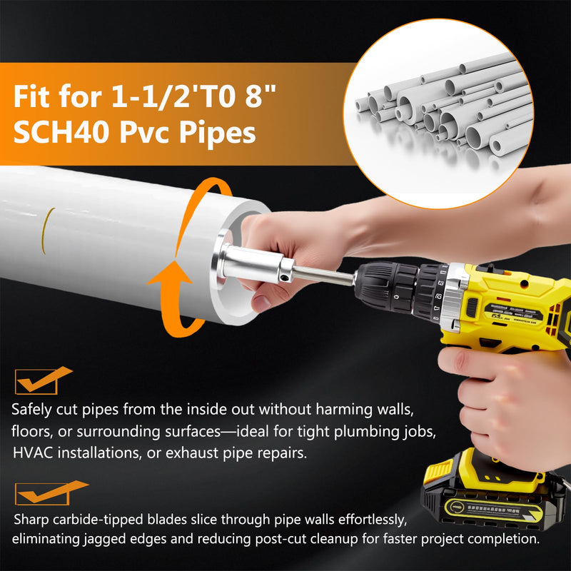Internal/Inside PVC-ABS Pipe Cutter Tool for Drill,with Handle and 3 Diamond Grit Cutting Wheel,7-Inch Adjustable Cutting Depth,Pvc Pipe Inside Cutter Set with 1/4 Hex Shank Internal Plastic