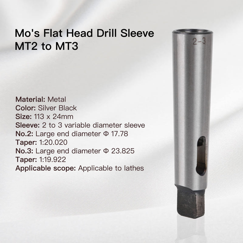 Silver Spindle Arbor Morse Taper Adapter Reducing Drill Sleeve (MT2 to MT3) 113x24mm