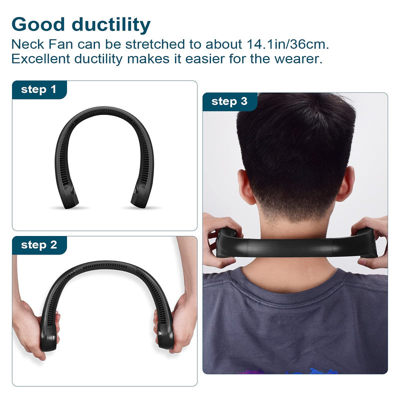 CIVPOWER Neck Fan: Portable Personal Neck Cooling Rechargeable Bladeless Fan - Hands Free 3 Speed 4000 mAh Battery USB Operated Wearable Headphone Design - Gift for Men Women Outdoor (Black) Black