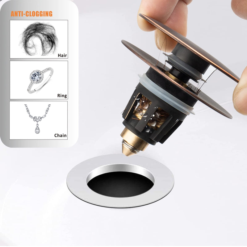 Artiwell Universal Bathroom Sink Drain Stopper, Fits Most Pop-Up Drains for Vessel Sink Lavatory Vanity, Sink Drain Strainer with Detachable Hair Catcher, Tested by Plumber in US (Oil Rubbed Bronze) Oil Rubbed Bronze - NewNest Australia
