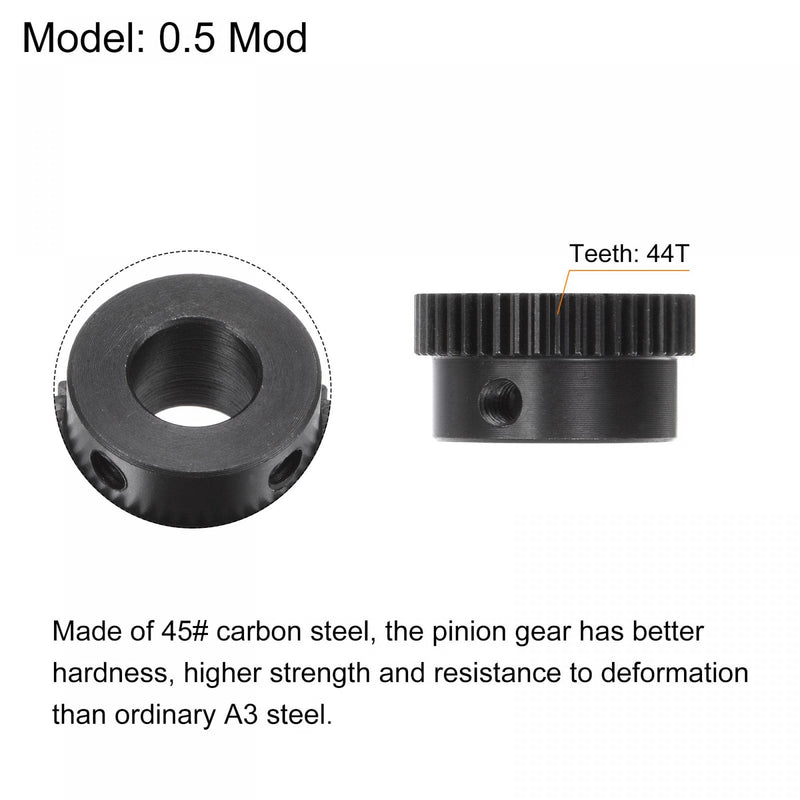 uxcell Pinion Gear Set, 45# Carbon Steel Motor Rack Spur Gear with Step Black, 0.5 Mod 44T 10mm Bore 23mm Outer Dia, M4 Set Screws Included