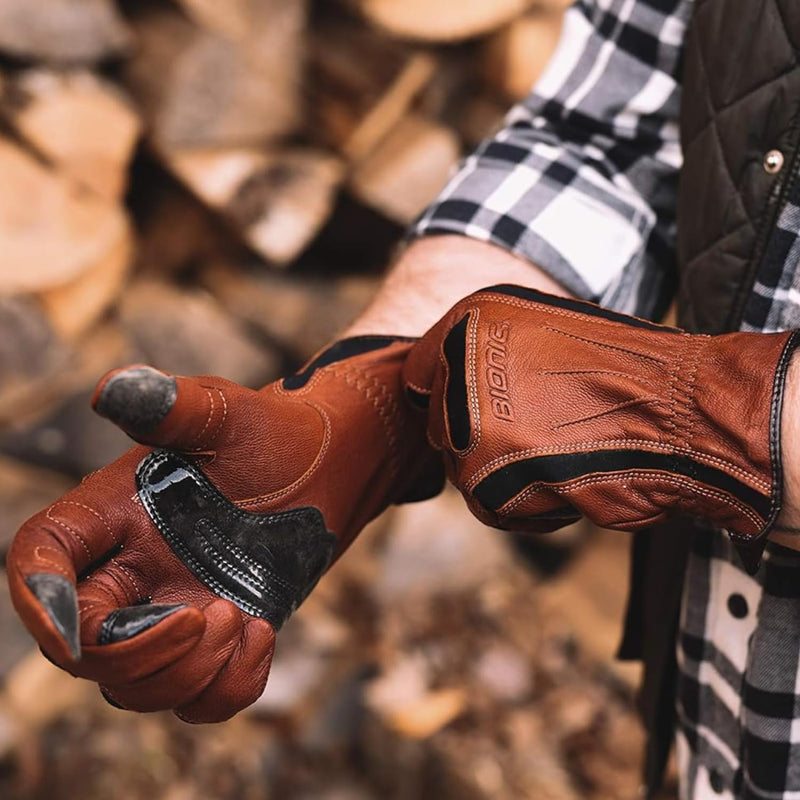 Bionic Gloves Men's Medium Brown Leather Work Gloves with Anatomical Relief Pad System