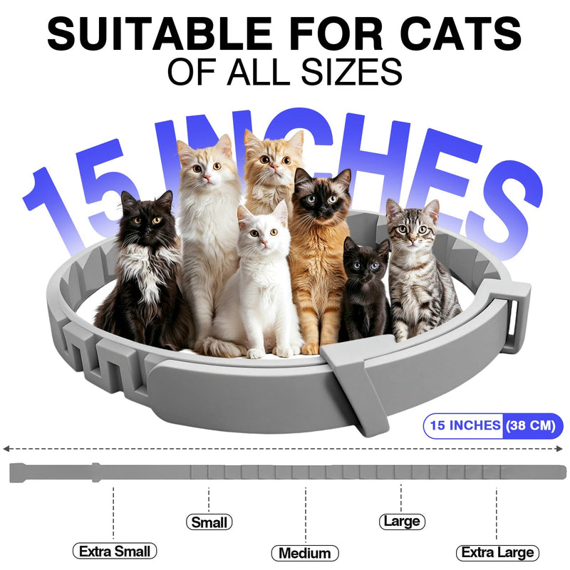 Calming Collar for Cats 8 PK Cat Stress and Anxiety Relief Pheromone Collar for Cats Anti Aggression for Cats Cat Meowing Stopper Cat Calming Collars for 30 Days Adjustable Waterproof Rapid Effect Grey
