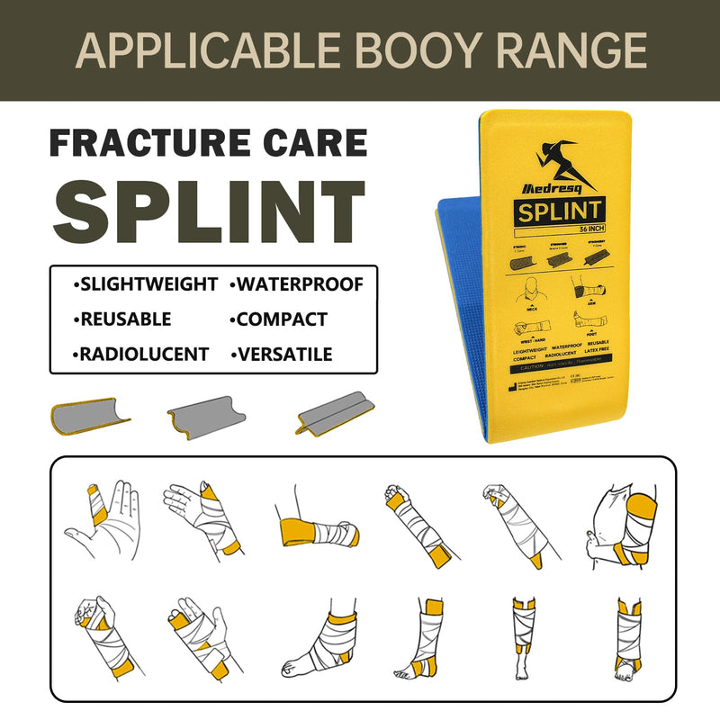 First Aid Splint Kit, Lightweight Reusable Splint for Supporting Arm and Leg Fracture Treatment During Trauma Emergencies(Yellow) Yellow