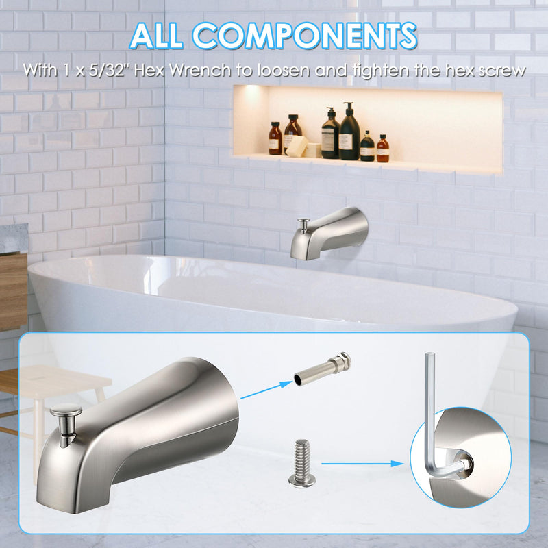 Enhon Tub Spout with Diverter, Slip-Fit Bathtub Faucet Spout Replacement, 1/2 Copper Pipe Connection, Easy to Install, Universal for Bathroom Shower(Brushed Nickel Color,1 Pack) Brushed Nickel Color