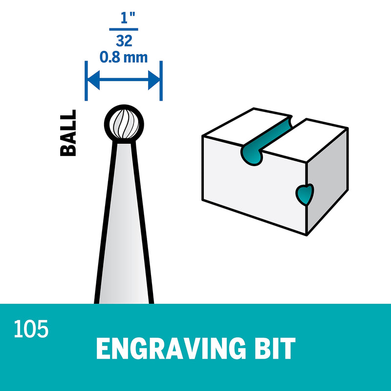 Dremel 105 Engraving Cutter, 1/8" Shank 2-Piece 1/32" Ball