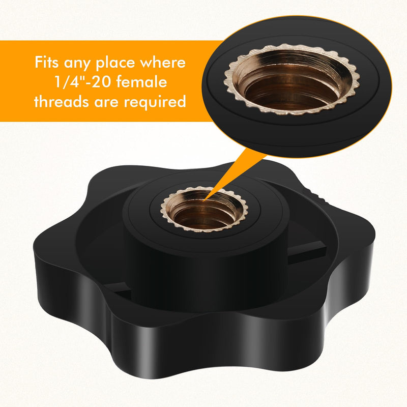 Zhengmy 30 Pcs 1/4-20 Knob 1/4 Inch 20 Female Threaded Knob Black Plastic Hexagon Head Thru Knobs 6 Star Knobs Nuts Clamping Knobs Jig Knobs