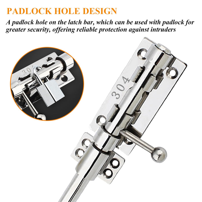 Slide Bolt Gate Latch Solid Gate Lock Heavy Duty 304 Stainless Steel Barrel Bolt Lock Security Guard Door Latches Thickened Gate Hardware with Dust Canister for Barn Fence Shed Basement 1pc 12 Inch