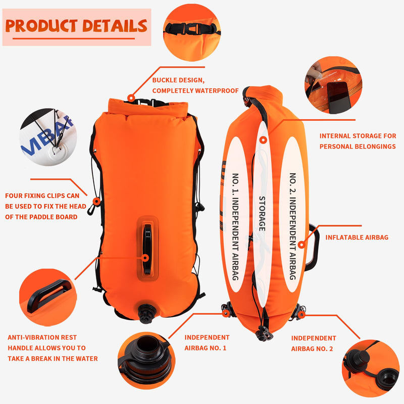 koetsu Swim Buoy & Waterproof Dry Bag 30L for Open Water – High Visibility Safety Bubble with Dual Air Chambers, Shockproof Protection Rest Handle for Swimmers, Triathletes, Kayaking