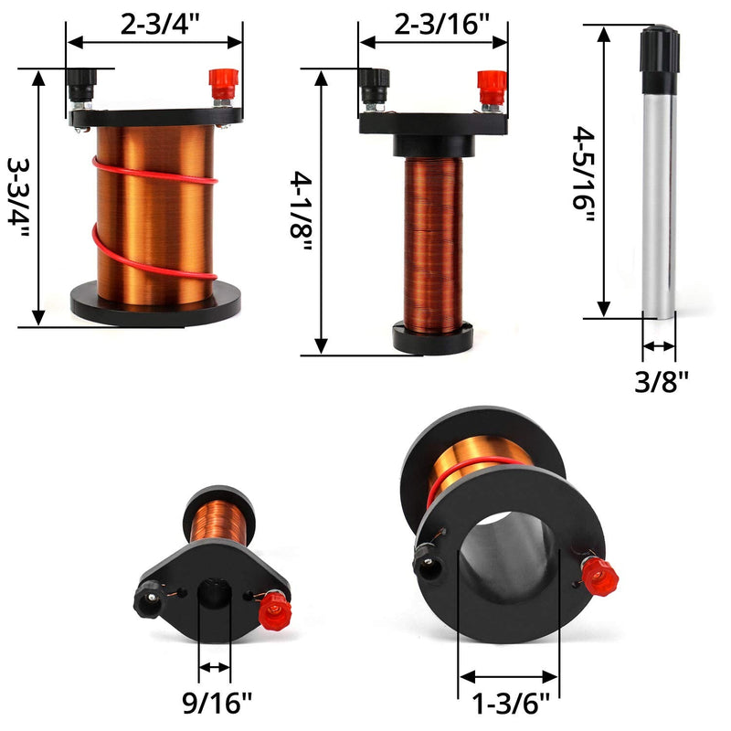 QWORK Demonstration Induction Coil with Primary Coil, Secondary Coil and Cylindrical Magnet for Physics Teaching 1 Pack