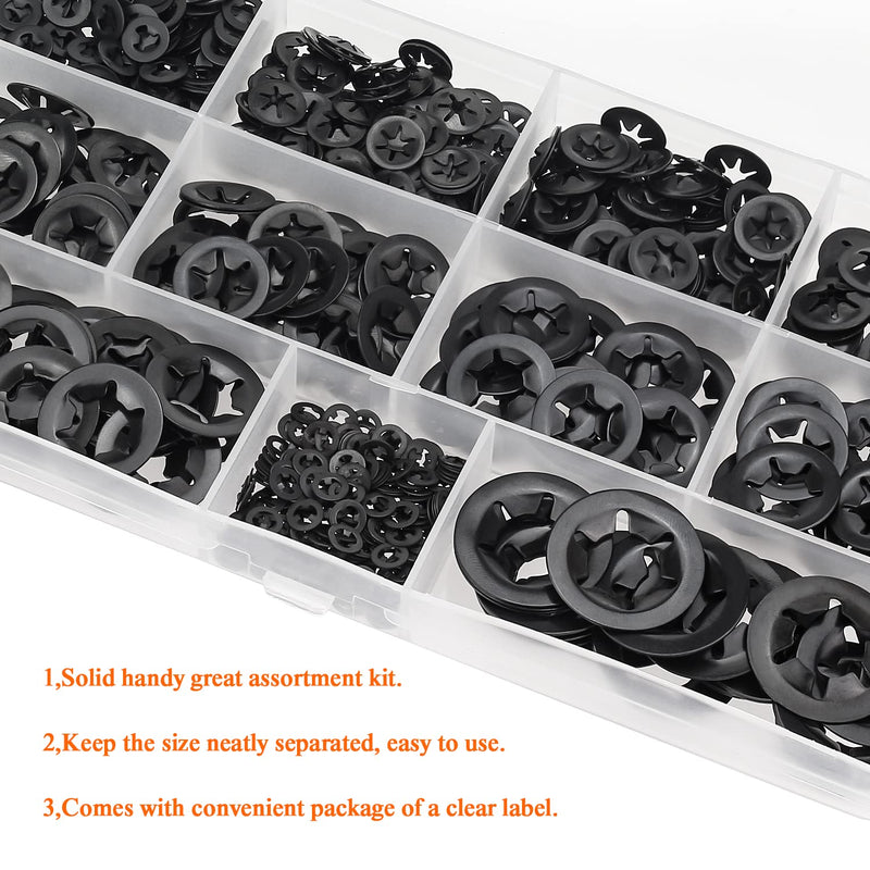 360 Pieces 9 Sizes Internal Tooth Star Lock Washers, Quick Speed Locking Washers, Push Nuts, Speed Clips Retaining Clips Fasteners Assortment Kit