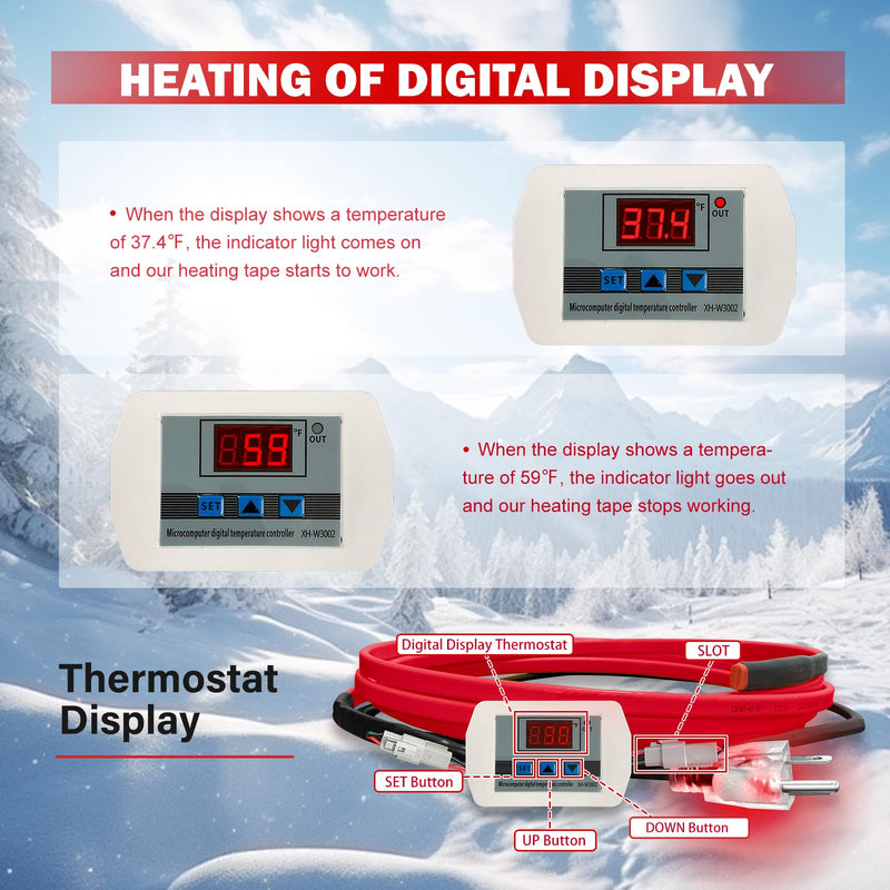OEBLD Heat Tape for Water Pipes 6FT, Replaceable Smart Thermostat for Pipe Freeze Protection, Self-Regulating Roof Deicing Cable for Metal and Plastic Home Pipes