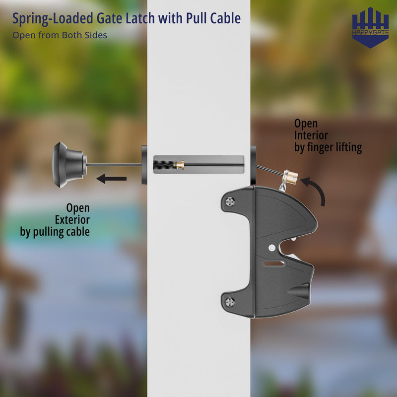 Key Lockable Two Sided Gate Latch, Outdoor Fence Gate Lock Double Sided Gate Latch, 2 Way Gate Latch Lock with Spring Loaded Pull Cable, Fence Locks for Outdoor Gates Metal, Wood Fence