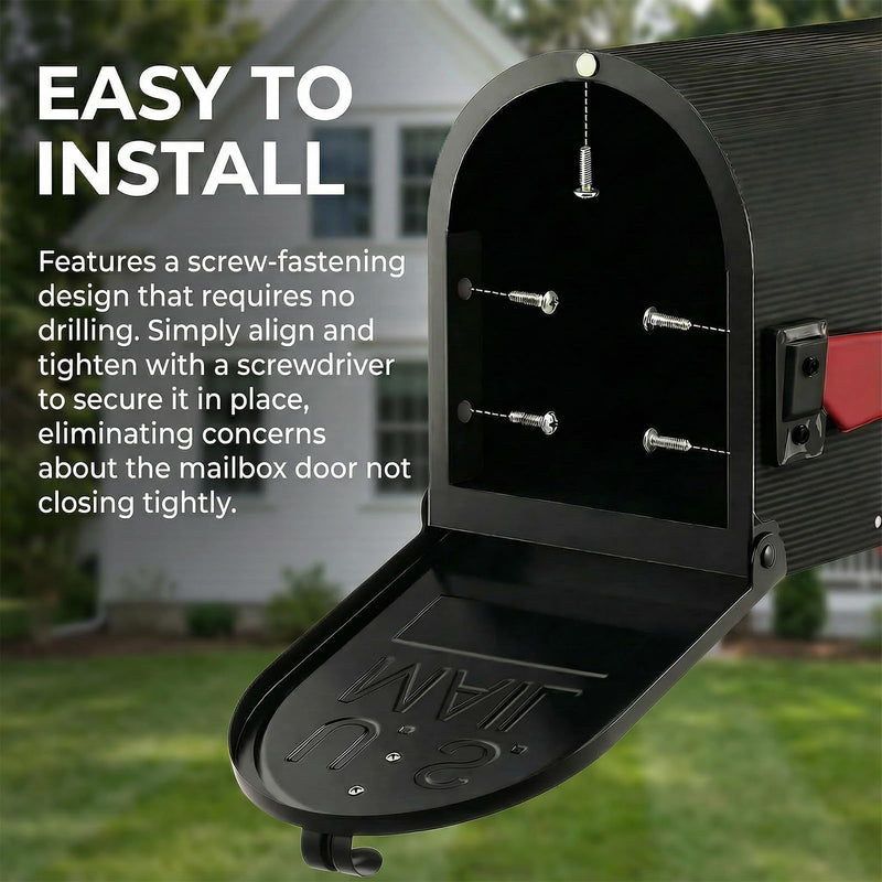 Mailbox Door Replacement Panel-6 1/4"(W) x 8 1/4"(H), Black Metal Snap-in Front Panel with Flat-Head Screws Easy Installation Kit Fits Many Curbside Standard Residential Mailboxes Brick Mailbox