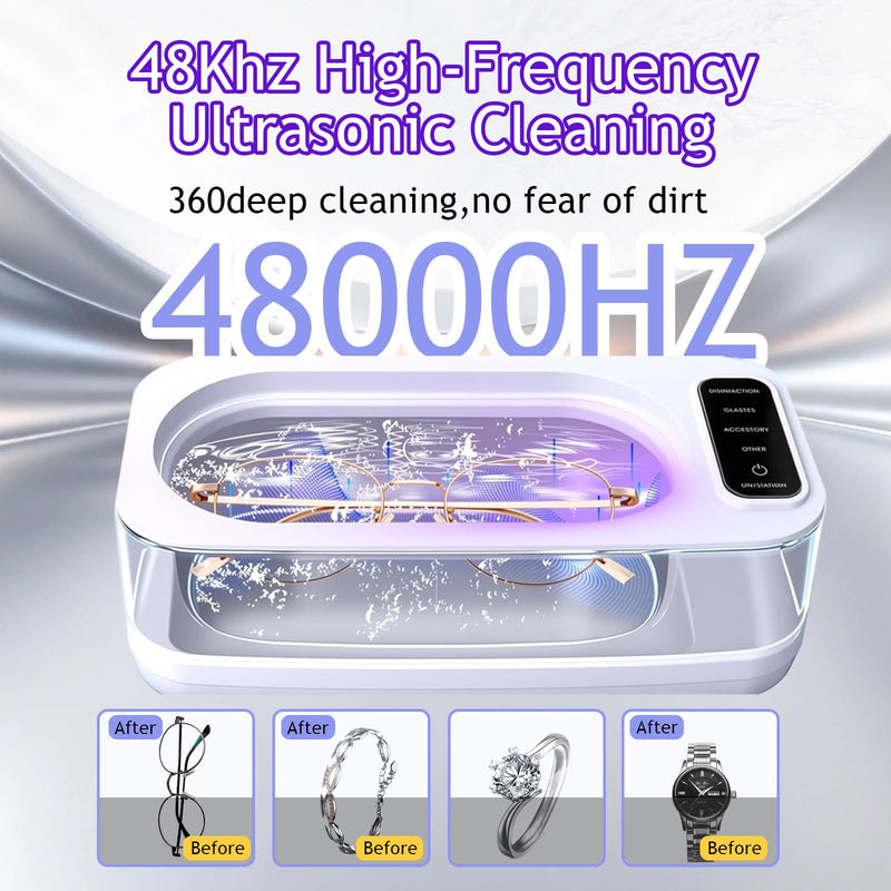 Ultrasonic Jewelry Cleaner Machine: 48KHz Ultra Sonic Cleaner for Jewelry,Rings,Eyeglass,Dentures,Watch Band with 4 Cleaning Modes,350ML 304 Stainless Steel Tank,Gift for Wife,Mom,Daughter