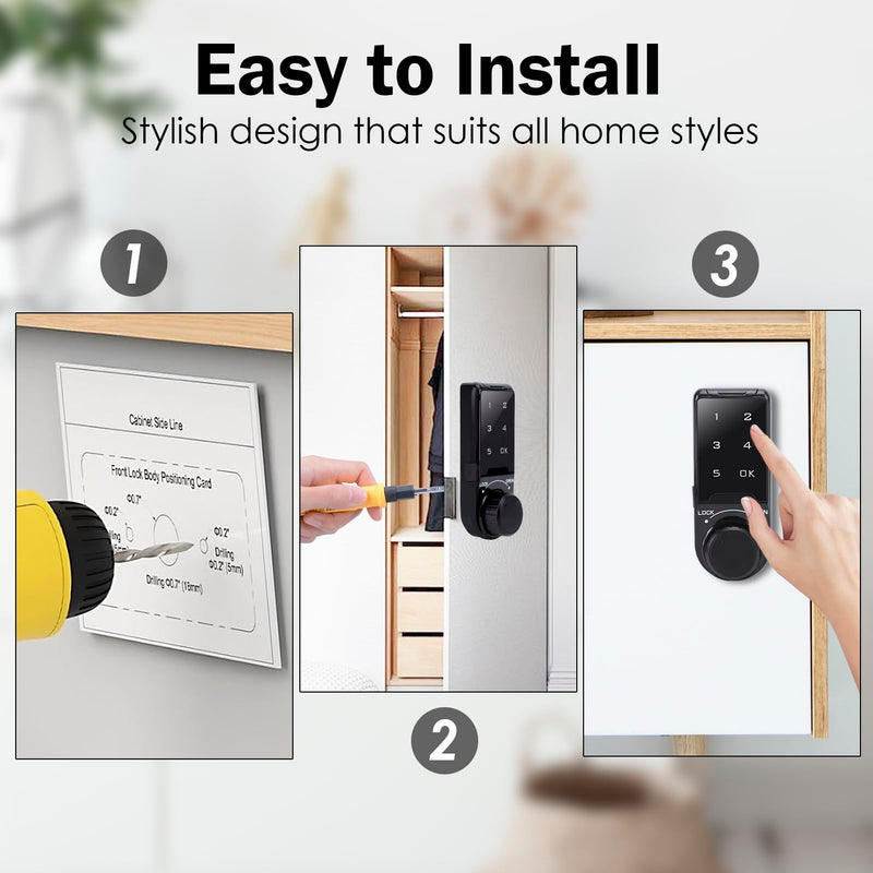 Electronic Cabinet Deadbolt Lock, Code Security Lock, Drawer Locks, Digital Locker Keypad Lock Touch Password Keyless Entry Key Access for Furniture, Hotel, Company, Factory (L=20) L=20