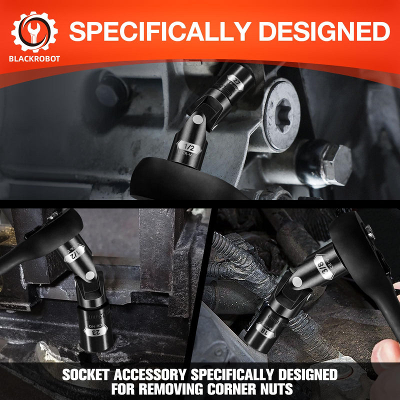 Universal Joint Set 3PCS, 1/2" 3/8" 1/4" Drive Socket Adapter Set, Premium CR-V Steel Swivel Socket Set, Access Fasteners at Any Angle 3PCS Universal Joint Set