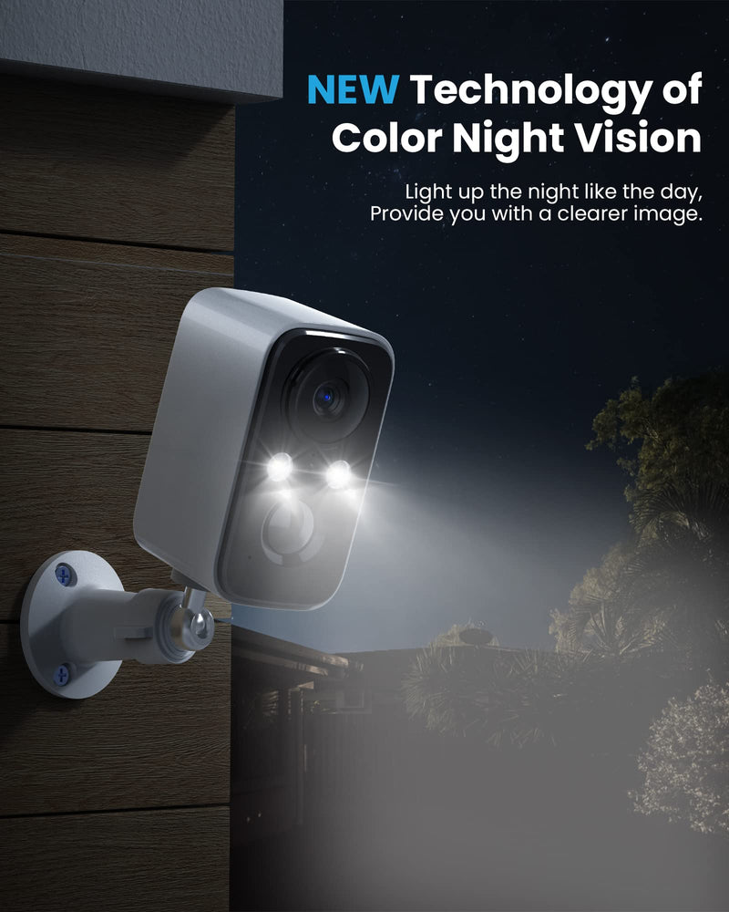 Solar Panel Security Cameras Wireless Outdoor - Battery Powered Cameras for Home Security WiFi Camera Surveillance Indoor System Floodlight Night Vison Alarm Motion Sensor Light Door Cam white