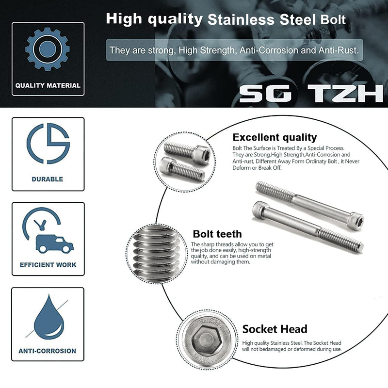 3/8-16 x 3 Socket Head Cap Screws Bolts, 20Pcs 304 Stainless Steel 18-8, Allen Socket Hex Drive, Full Thread, Bright Finish by SG TZH(with Hex Spanner) 20 3/8-16 x 3"