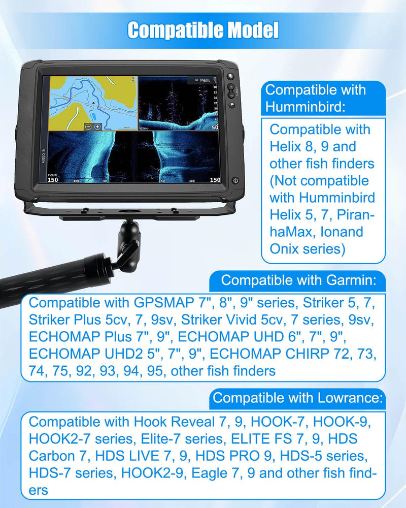 Aluminum Alloy Fish Finder Mount with C Size 1.5 Inch and Round Base, 19.68 Inch Long Arm Marine Electronic Depth Finder Mount Compatible with Garmin Lowrance Humminbird and More