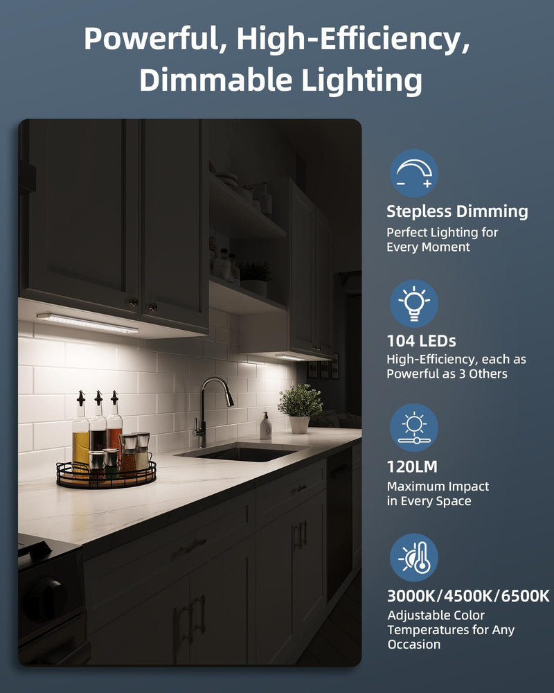 14.5inch Under Cabinet Lights, Wireless Closet Light, Motion Sensor, 3500mAh Rechargeable Battery, Magnetic, 3 Color Temps, 5 Levels Dimmable, Under Counter Lights for Kitchen (2 Pack) 14.5inch 3 Color Light
