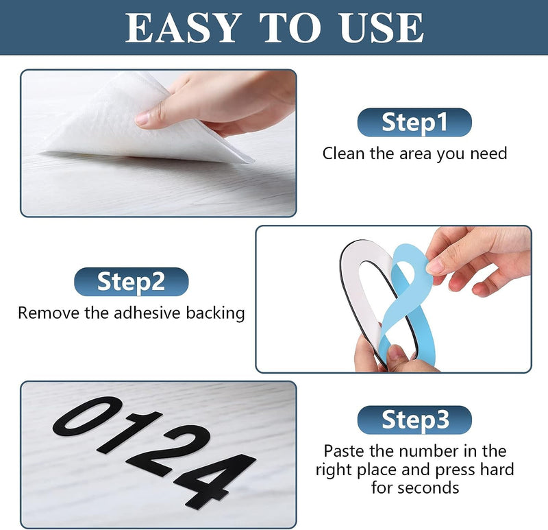 5 Inch Adhesive House Numbers,Modern Stainless Steel House Numbers for Outside Stick On,Adhesive Numbers for House Address Outside,Door Numbers for House Door or Exam Room Numbers for Medical Office ,Easy Install without Tools 911 Visibility Signage(Bl...
