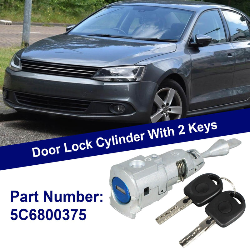 ZNB 5C6800375 Door Lock Cylinder Assy with 2 Keys, Front Left | Fit for VW Jetta 2011-2018, Replace 5C6800375AH, Replace 5C6800375CF, Replace 5C6800375BR