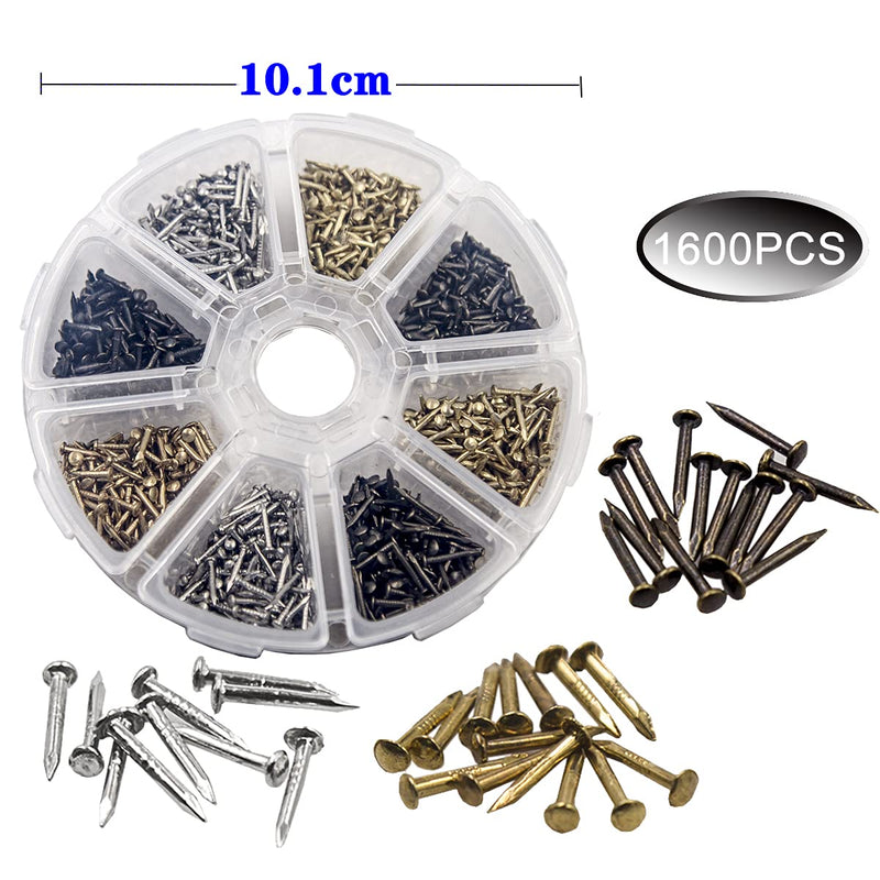 newlng Small Tiny Nails Wooden Screws Compact Antique DIY Decorative Box Accessories Mini Nails Gold Silver Bronze 1x6mm, 1x8mm 1x10mm Boxed 1600pcs Silver Bronze Gold