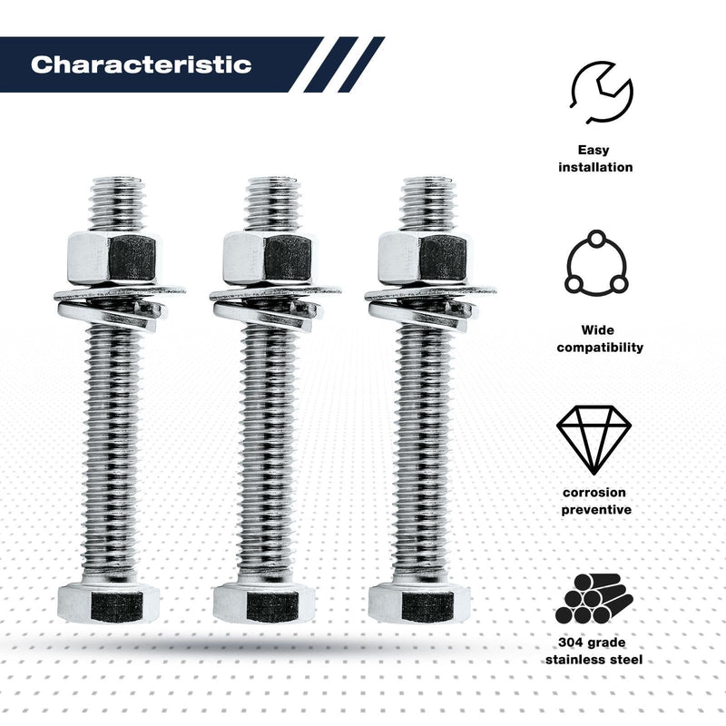 (10Set) 5/16-18 x 1-1/4" Complete Set Hex Head Screw Bolts,Nuts,Fender Flat washers,Split Lock Washers,Fully Threaded, Stainless Steel 18-8（304）, Bright Finish. (10Set)5/16-18 x 1-1/4"