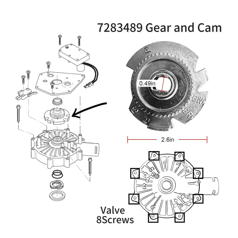 7384691 7286039 WS26X10021 7281291 Water Softener Motor and Cam Gears for High Flow 1" systems, Cam Gears Part Number 7283489, Original OEM Part with Screws
