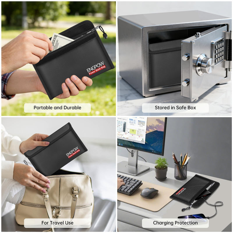 ENGPOW Fireproof Organizer Travel Bag,Heat Insulated＆Explosion-Proof Electronic Carry Case,Portable Home Travel Safe Storage for Power Bank,Phone,Cables,USB Drive＆Charging Protection, 10.6''x6.7'' 10.6'' x 6.7''