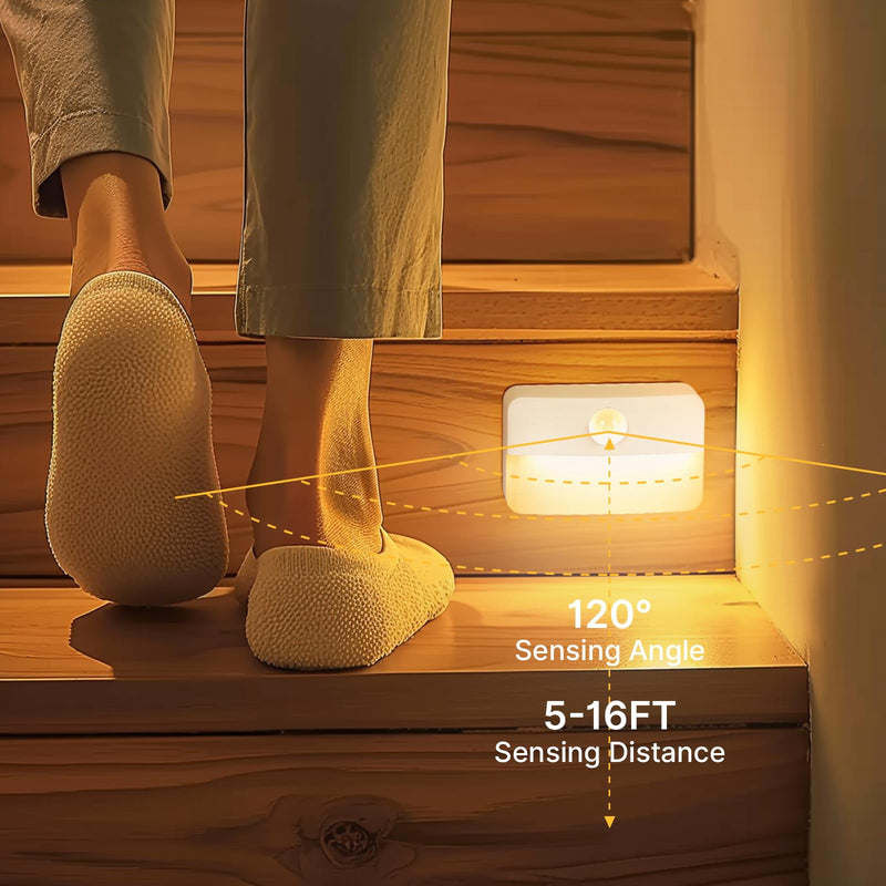 8 Pack Motion Sensor Stair Light for Indoor, Battery Operated Closet Lights, Wireless Stick on Anywhere Hallway Lamp, 40 Lumen 3000K Portable Led Night Lamps for Bedroom Under Cabinet Kitchen 8 Pack