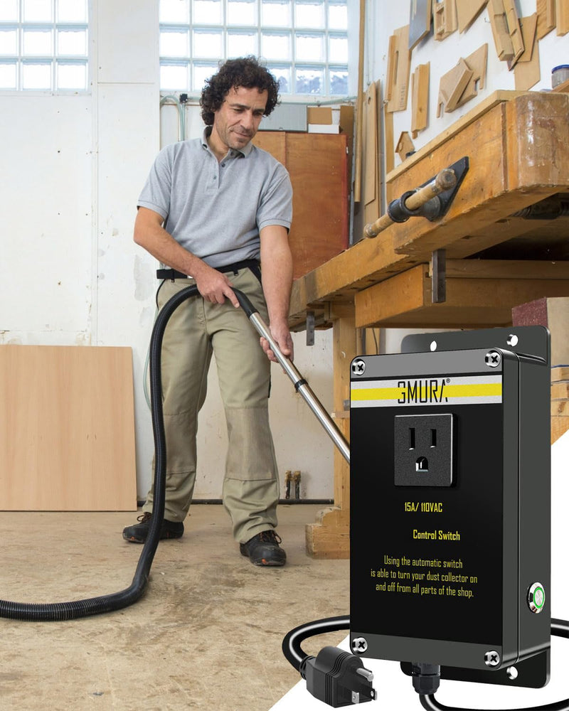 110V Automatic Vacuum Dust Collector Starter Outlet Switch, with 2Pcs 50CM Power Cord & Manual On/Off Switch, for Home or Woodworking Place Dust Extractor 110V