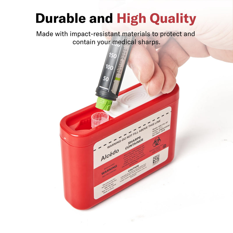 Alcedo Portable Sharps Container for Travel and Home Use (3-Pack), Small 0.1L Container for Diabetes Insulin Pen Needle Disposal, Biohazard Syringe Mini Container, Medical Grade 3