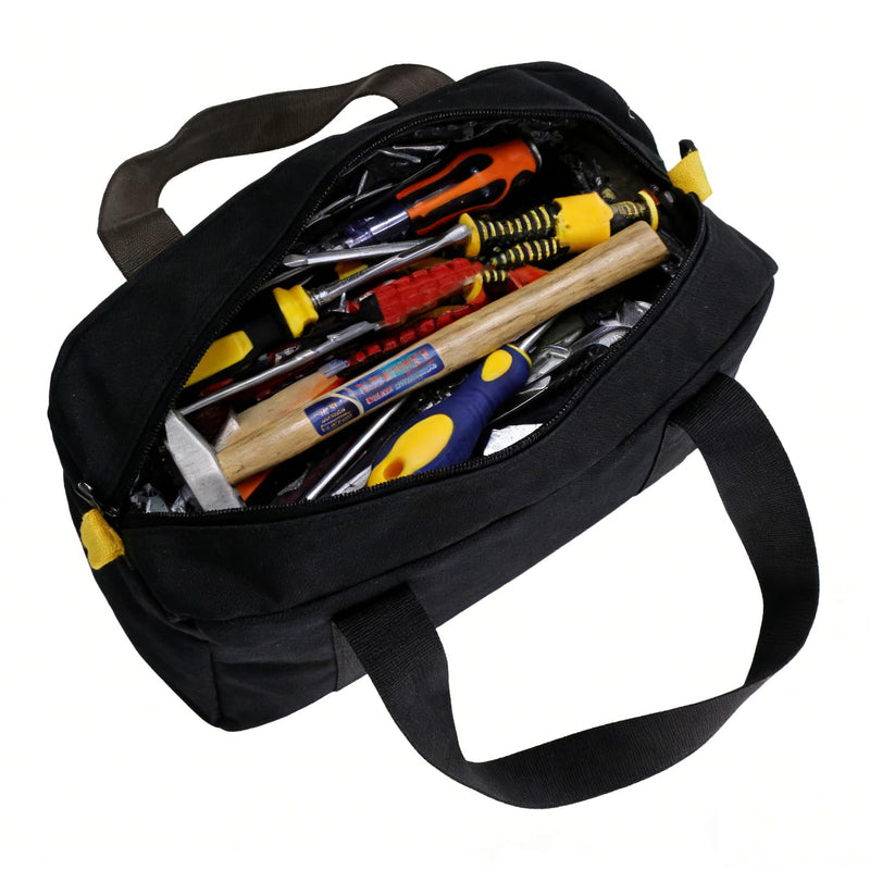 Tool Bag 16 Inch Canvas Wide Mouth Tool Bag Large Capacity Tools Storage Bags Black Waterproof Electrician Toos Pouch with Compartment, Zippers Tote for Wrench Screwdriver Pliers 16in
