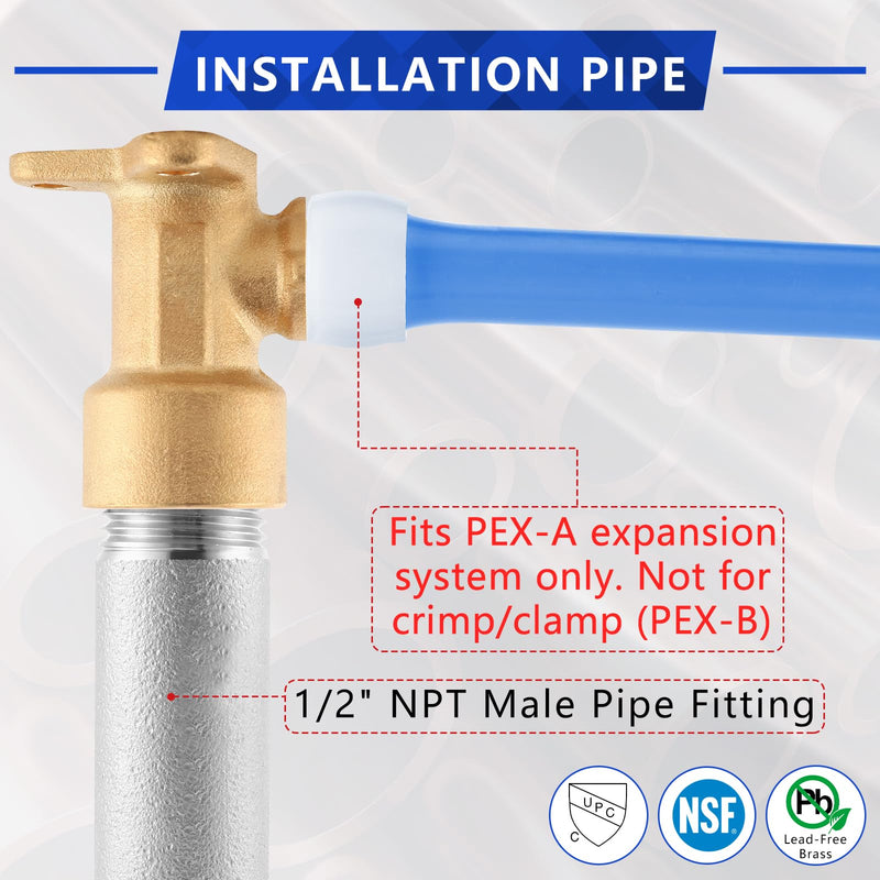 (10-Pack YVSKM) 1/2" PEX-A Expansion × 1/2" Female NPT Brass Drop Ear Elbow, Lead-Free Full Flow Threaded Connection Fitting, ASTM F1960, 90° PEX-A Pipe Connector for Plumbing & Water Supply 1/2 Inch (10Pack) PEX-A FIP Drop-ear Elbow