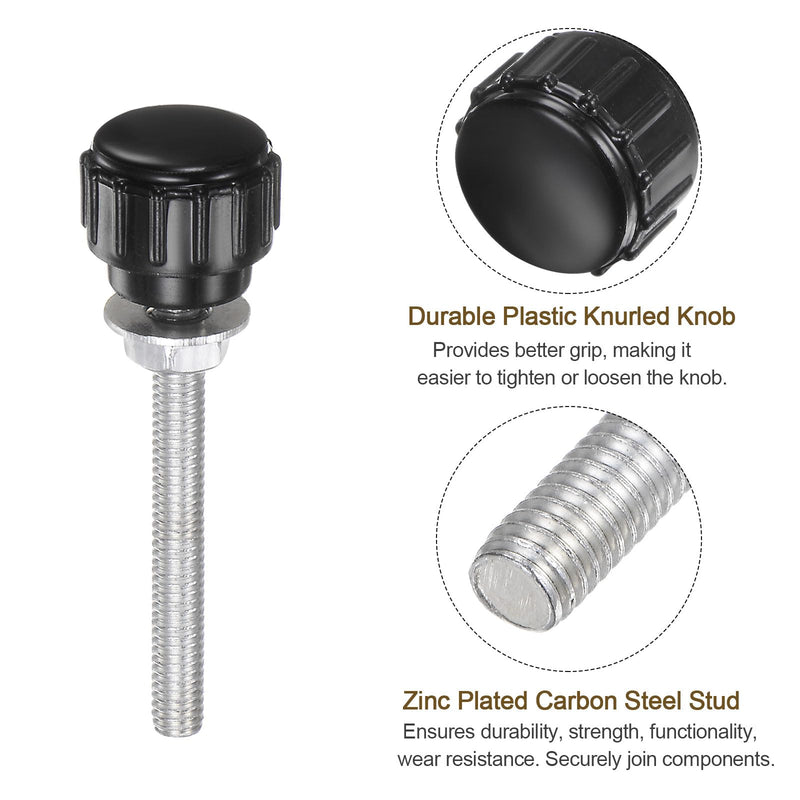 uxcell 4 Sets Knurled Knobs Thumb Screws with Nuts Washers, Metric M4 x 40mm Male Thread 14mm Plastic Head, Zinc Plated Carbon Steel Stud Hand Knobs Clamping Thumbscrews Handles, Black M4 x 40mmx 14mm