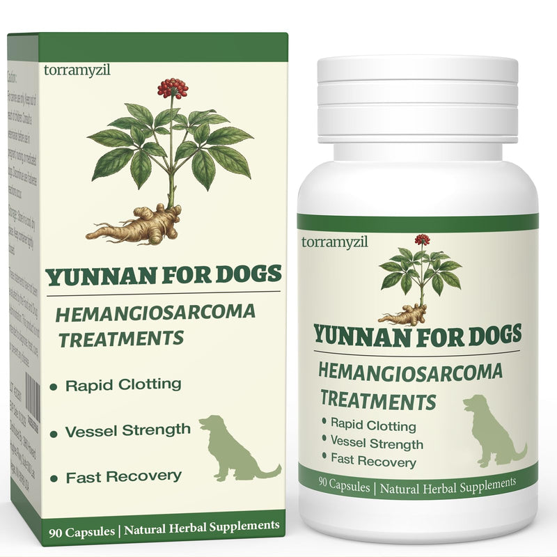 yu nan Capsules for Dogs – Natural Herbal Quick Stop Bleeding & Blood Support for Hemangiosarcoma, Hemoabdomen, Pericardial Effusion, Cancer Bleeding, Ulcers & Bloody Stools– 90 Capsules