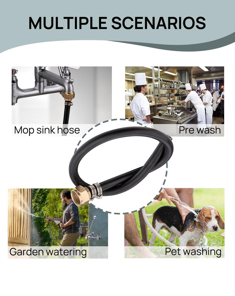 3/4" Thread Short Mop Sink Hose for Mop Sink Faucet, 2.4 ft (29 inches) Short Hose for Mop Sink, Short Garden Hose with Brass Adapter & Fixtures & Gasket, Leakproof and Durable 2.4ft (29 inch)