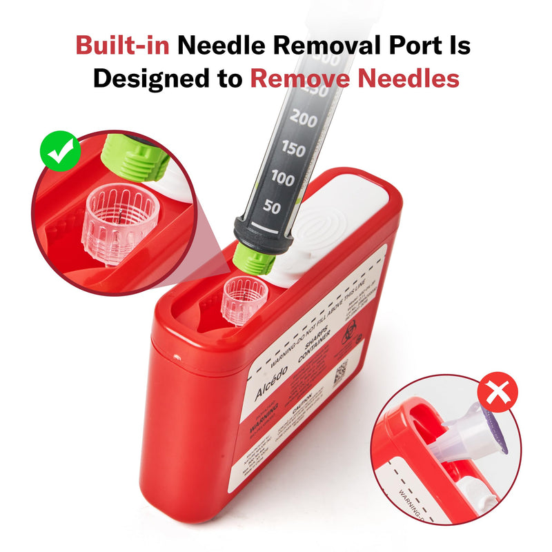 Alcedo Portable Sharps Container for Travel and Home Use (3-Pack), Small 0.1L Container for Diabetes Insulin Pen Needle Disposal, Biohazard Syringe Mini Container, Medical Grade 3